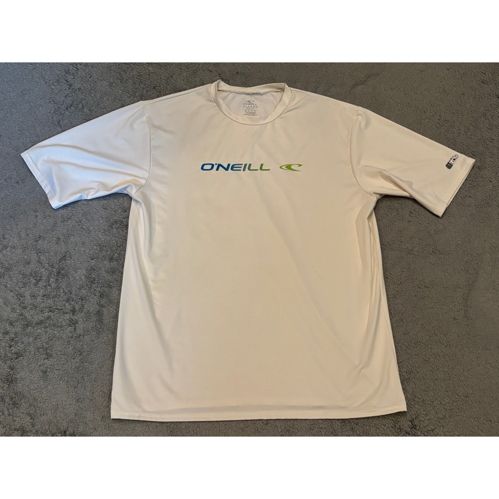 O'Neill Mens XL Slim Fit Rash Guard Short Sleeve Swim Shirt Cream Logo RN77131